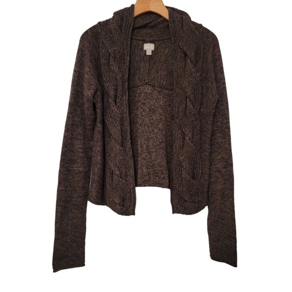 CONVERSE ONE STAR Womens Cardigan Wrap Sweater Brown Black Sz M Twist Trim - Picture 1 of 7